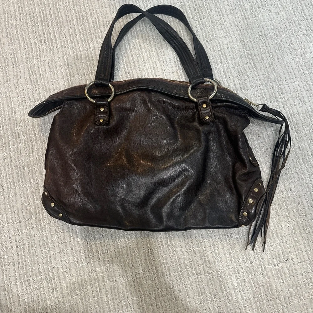 Bulga Studded Brown Leather Handbag - Picture 2 of 4